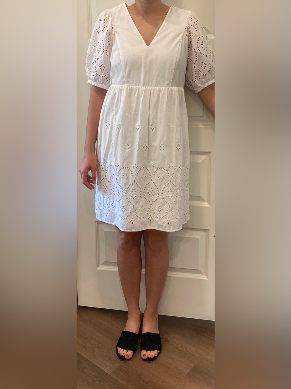 White Eyelet Dress Cotton Puff Sleeve Cottagecore Summer
